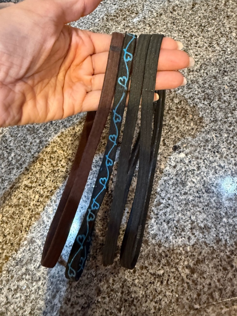 Set of Elastic Hairbands with Blue Heart Detail